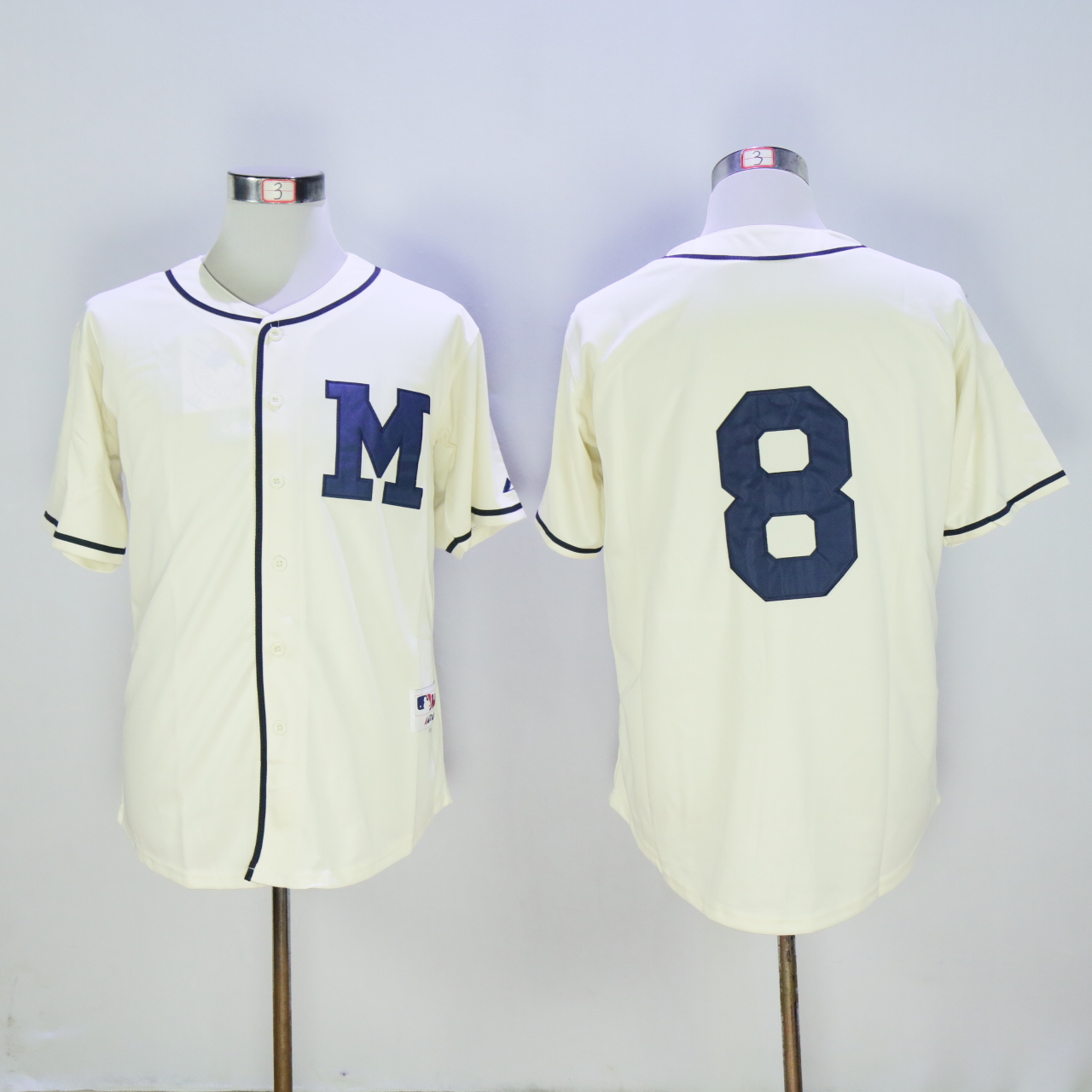 Men Milwaukee Brewers #8 Braun Cream 1913 MLB Jerseys->milwaukee brewers->MLB Jersey